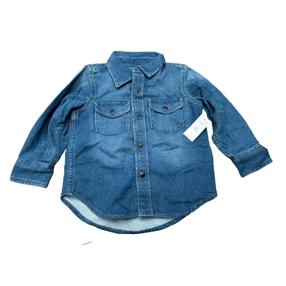 NWT Baby Gap Boys Blue Chambray Long Sleeve Western Button Up Shirt Size 3 Years